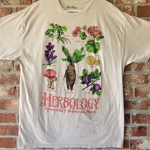 WB Harry Potter Herbology Graphic Tee - Cream with Multicolor Botanical Print